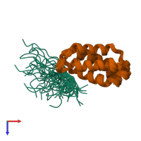 PDB entry 2n3a coloured by chain, ensemble of 29 models, top view.