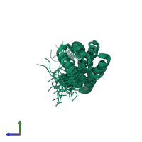 PDB entry 2n3e coloured by chain, ensemble of 20 models, side view.