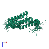 PDB entry 2n3e coloured by chain, ensemble of 20 models, top view.