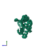 PDB entry 2n48 coloured by chain, ensemble of 20 models, side view.