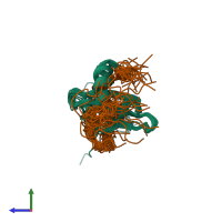 PDB entry 2n55 coloured by chain, ensemble of 20 models, side view.