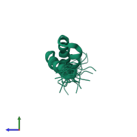 PDB entry 2n5l coloured by chain, ensemble of 20 models, side view.