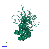 PDB entry 2n5n coloured by chain, ensemble of 20 models, side view.