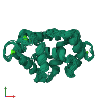 PDB entry 2n6a coloured by chain, ensemble of 18 models, front view.