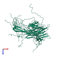 PDB entry 2n6f coloured by chain, ensemble of 10 models, top view.