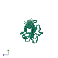 PDB entry 2n7a coloured by chain, ensemble of 20 models, side view.