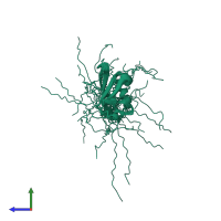 PDB entry 2n7d coloured by chain, ensemble of 40 models, side view.