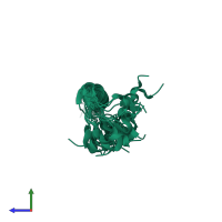 PDB entry 2n7q coloured by chain, ensemble of 20 models, side view.