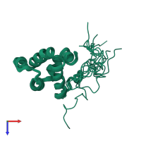 PDB entry 2n7z coloured by chain, ensemble of 10 models, top view.