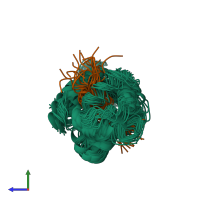 PDB entry 2n8j coloured by chain, ensemble of 20 models, side view.