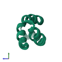 PDB entry 2n8o coloured by chain, ensemble of 20 models, side view.
