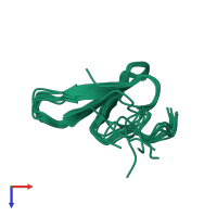 PDB entry 2n8s coloured by chain, ensemble of 10 models, top view.