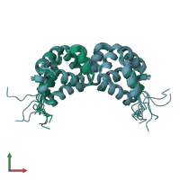 PDB entry 2n97 coloured by chain, ensemble of 10 models, front view.