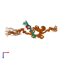 PDB entry 2n9e coloured by chain, ensemble of 20 models, top view.