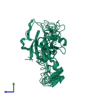 PDB entry 2na1 coloured by chain, ensemble of 10 models, side view.