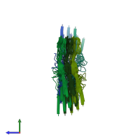 PDB entry 2nao coloured by chain, ensemble of 10 models, side view.