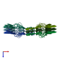 PDB entry 2nao coloured by chain, ensemble of 10 models, top view.