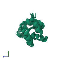 PDB entry 2naq coloured by chain, ensemble of 20 models, side view.