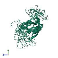 PDB entry 2nbo coloured by chain, ensemble of 20 models, side view.