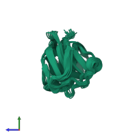 PDB entry 2nbr coloured by chain, ensemble of 20 models, side view.