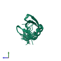PDB entry 2nbu coloured by chain, ensemble of 20 models, side view.