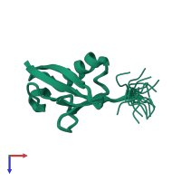 PDB entry 2nbu coloured by chain, ensemble of 20 models, top view.