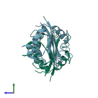 PDB entry 2nck coloured by chain, side view.