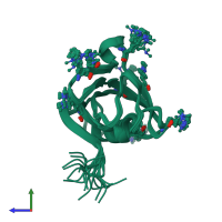 PDB entry 2nd5 coloured by chain, ensemble of 20 models, side view.