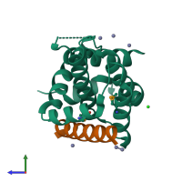 PDB entry 2nl9 coloured by chain, side view.