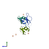 PDB entry 2nlp coloured by chain, side view.