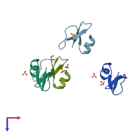PDB entry 2nlq coloured by chain, top view.
