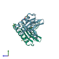 PDB entry 2nlv coloured by chain, side view.