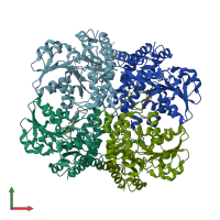 PDB entry 2nmp coloured by chain, front view.