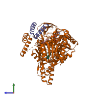 PDB entry 2nmv coloured by chain, side view.