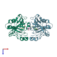 PDB entry 2nmx coloured by chain, top view.