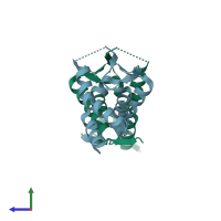 PDB entry 2nn2 coloured by chain, side view.