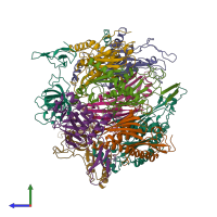 PDB entry 2nn6 coloured by chain, side view.