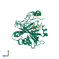 PDB entry 2nno coloured by chain, side view.