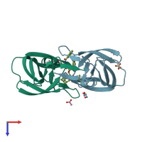 PDB entry 2nnp coloured by chain, top view.