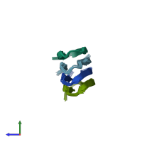 PDB entry 2nnt coloured by chain, ensemble of 10 models, side view.