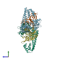 PDB entry 2nnw coloured by chain, side view.