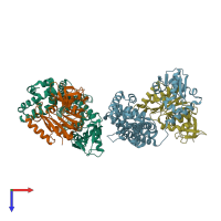 PDB entry 2nnw coloured by chain, top view.