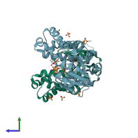 PDB entry 2no5 coloured by chain, side view.