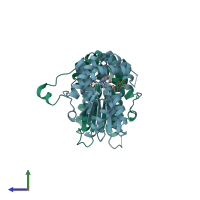 PDB entry 2no6 coloured by chain, side view.