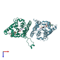 PDB entry 2no6 coloured by chain, top view.