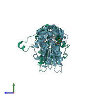 PDB entry 2no7 coloured by chain, side view.