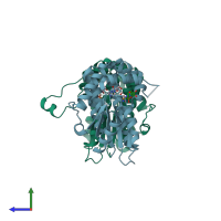 PDB entry 2no9 coloured by chain, side view.