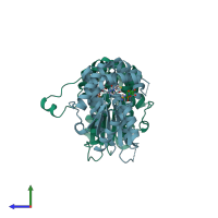PDB entry 2noa coloured by chain, side view.
