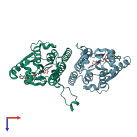 PDB entry 2noa coloured by chain, top view.