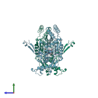 PDB entry 2nod coloured by chain, side view.